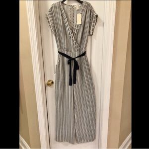 Blue and White Stripe Wide Leg Jumpsuit